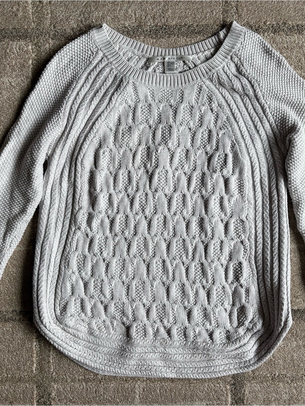 Max Studio Light Gray Cable Knit Scoop Neck Sweater